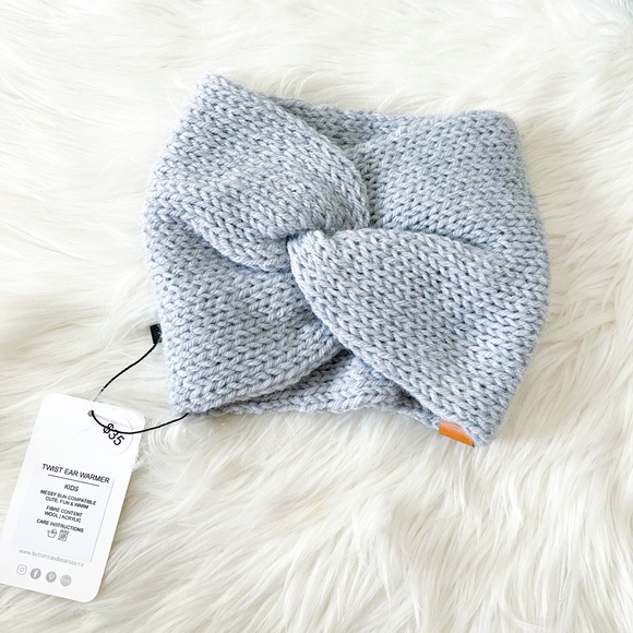Kids Icicle Blue Twist Ear Warmer, Knit Headband, messy bun hat, crossover - Picture 1 of 2